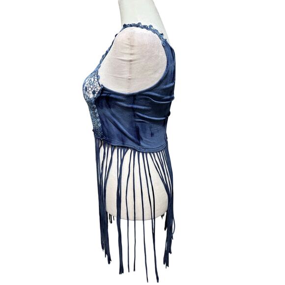 Rue21 Tank Top S Womens Y2K 90s Style Lace Tie dye Fitted Fringe Indie Festival - Picture 7 of 8